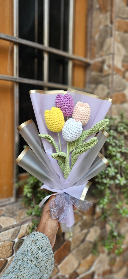 Pastel Tulip Yarn Quad Bouquet