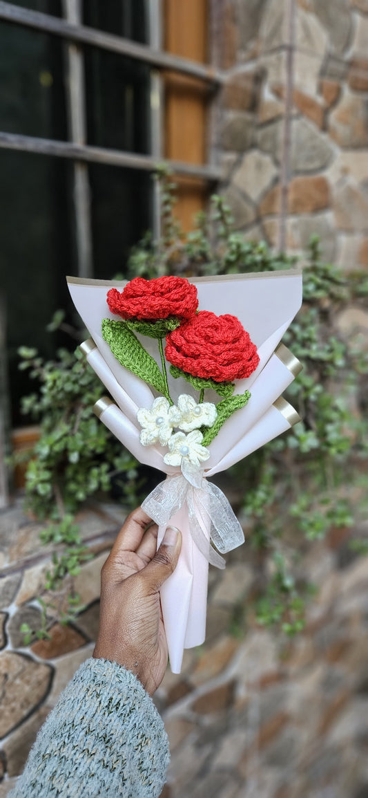 Romantic Red Crochet Rose Bouquet